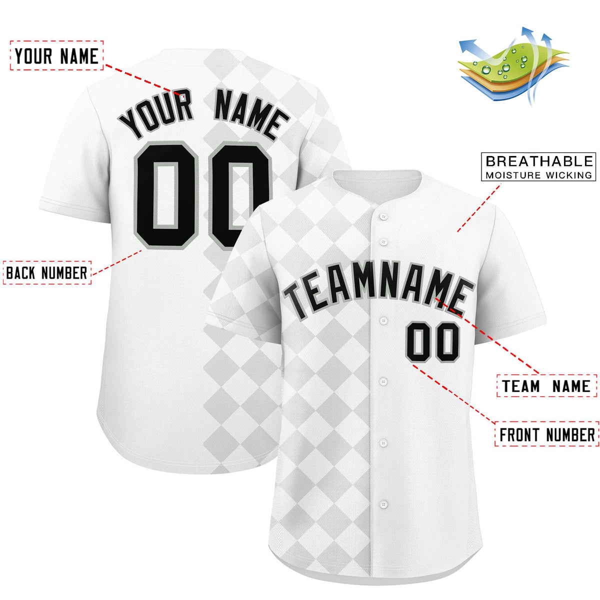 Custom White Rhombus Design Authentic Baseball Jersey| KXKSHOP