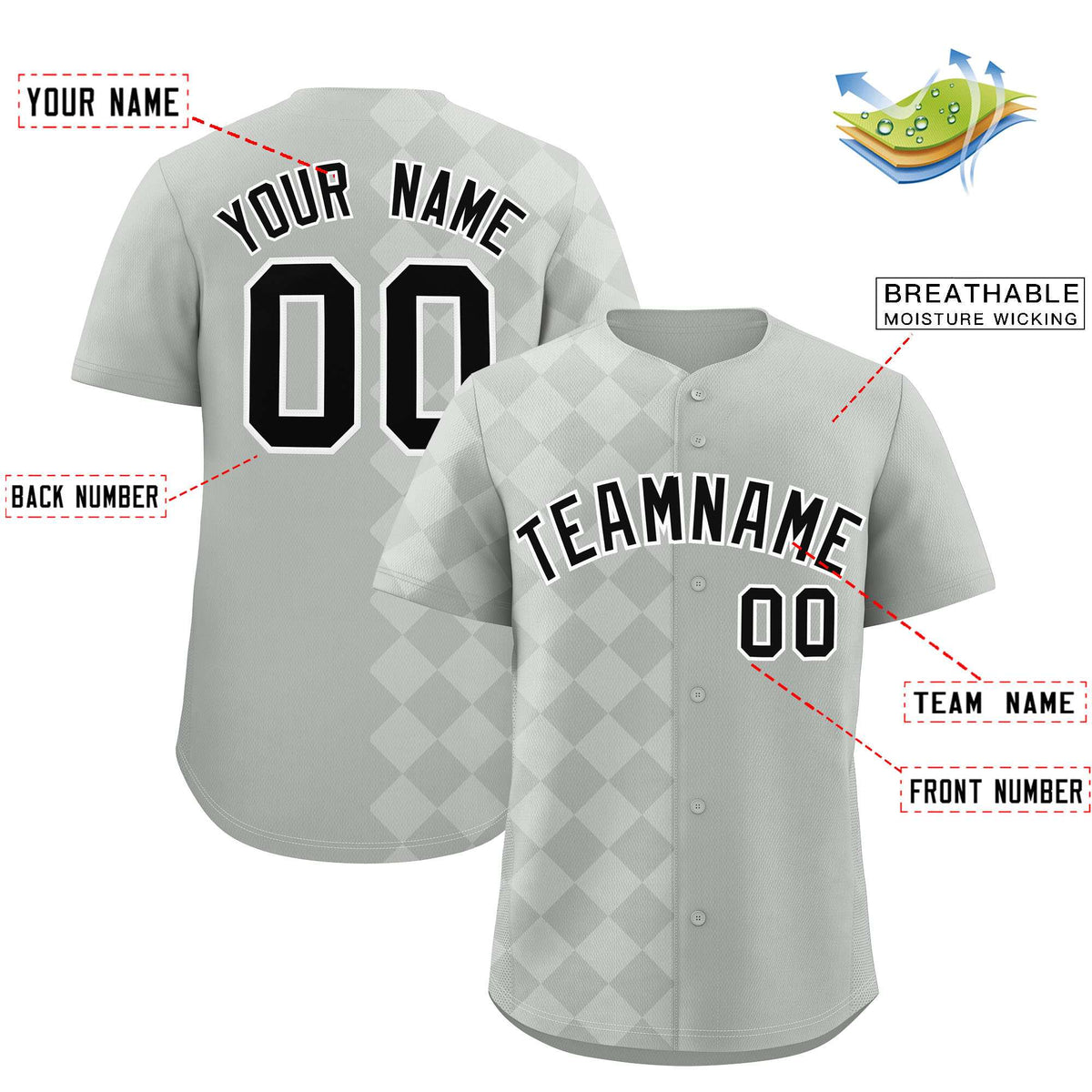 Custom Gray Rhombus Design Authentic Baseball Jersey| KXKSHOP