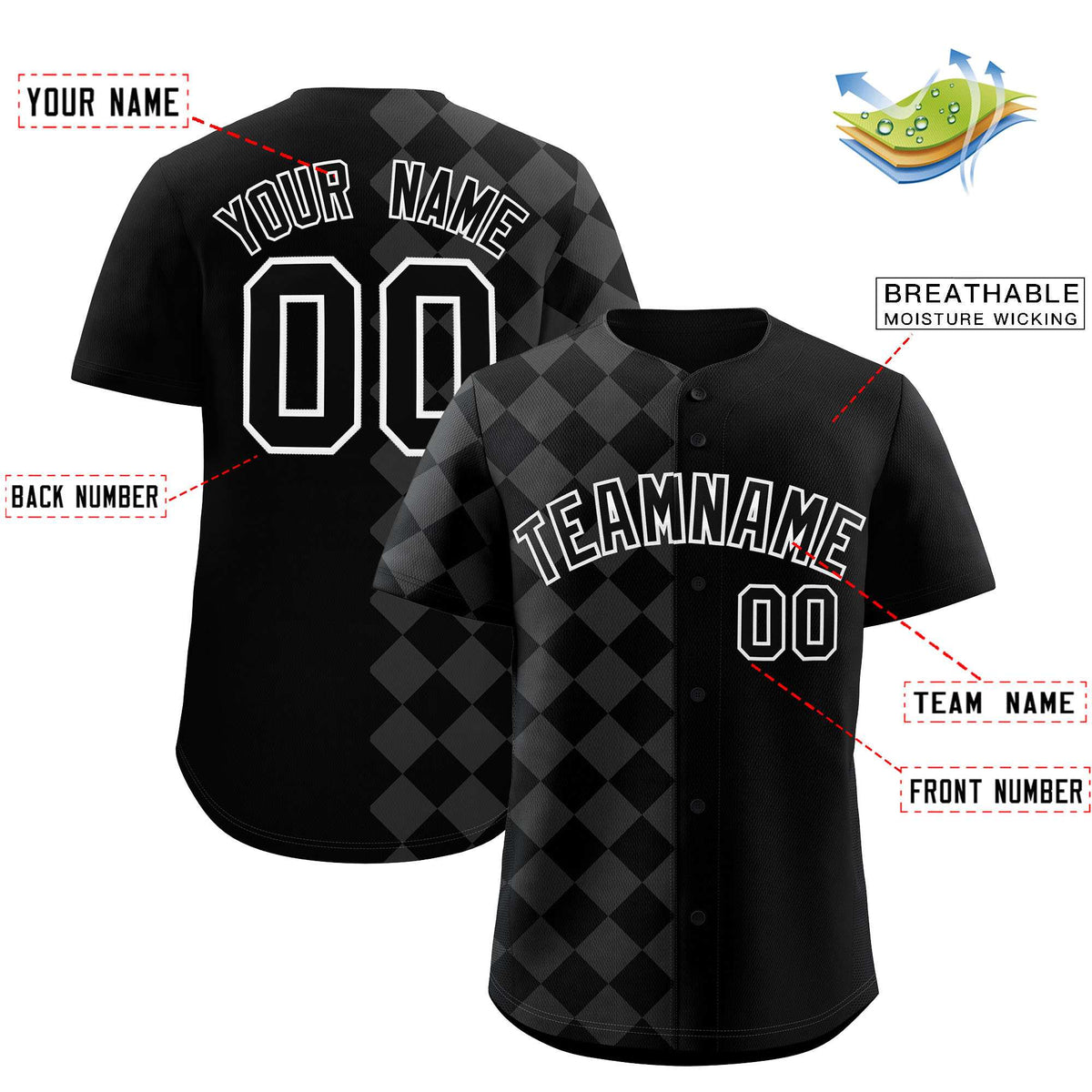 Custom Black Rhombus Design Authentic Baseball Jersey| KXKSHOP
