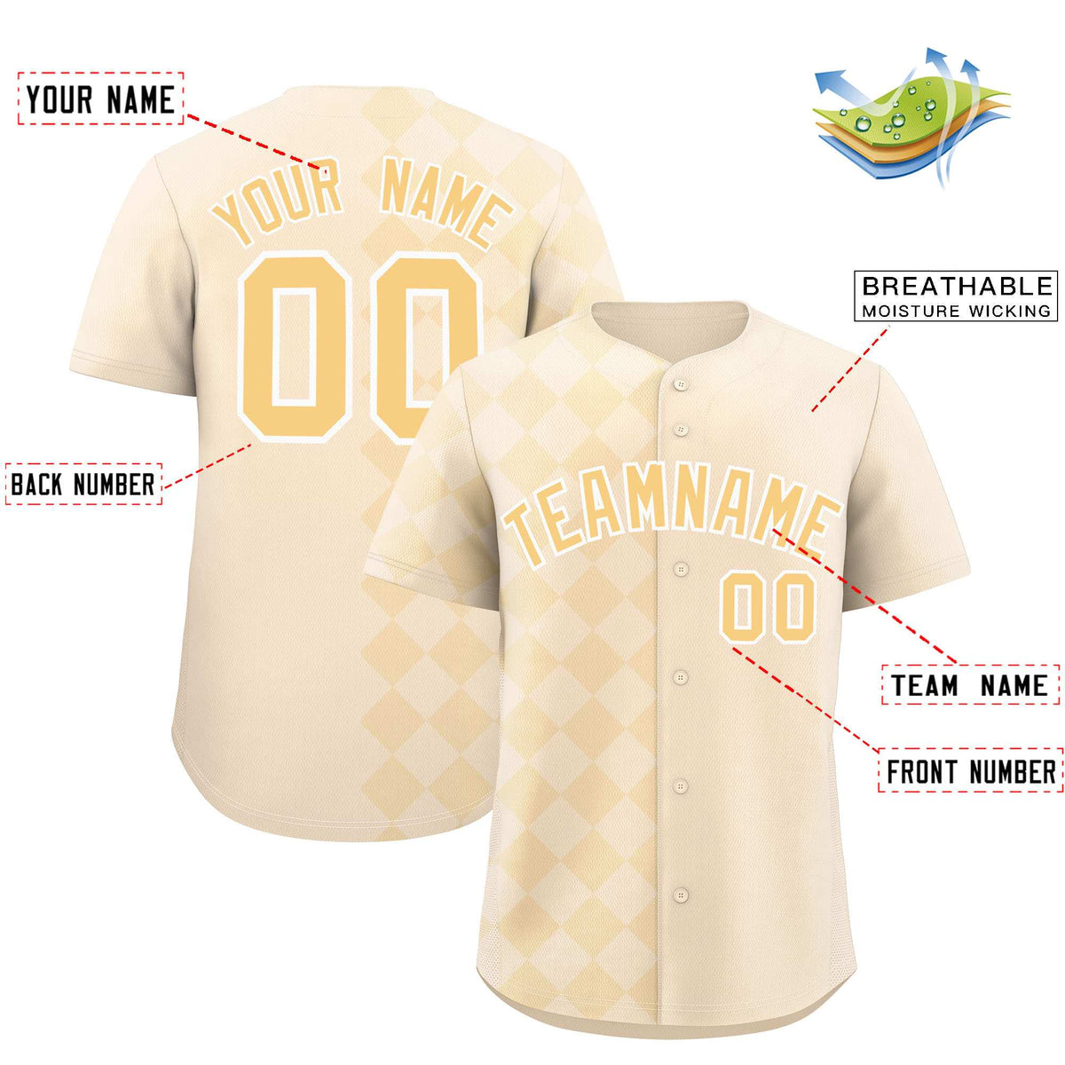 Custom Cream Rhombus Design Authentic Baseball Jersey| KXKSHOP