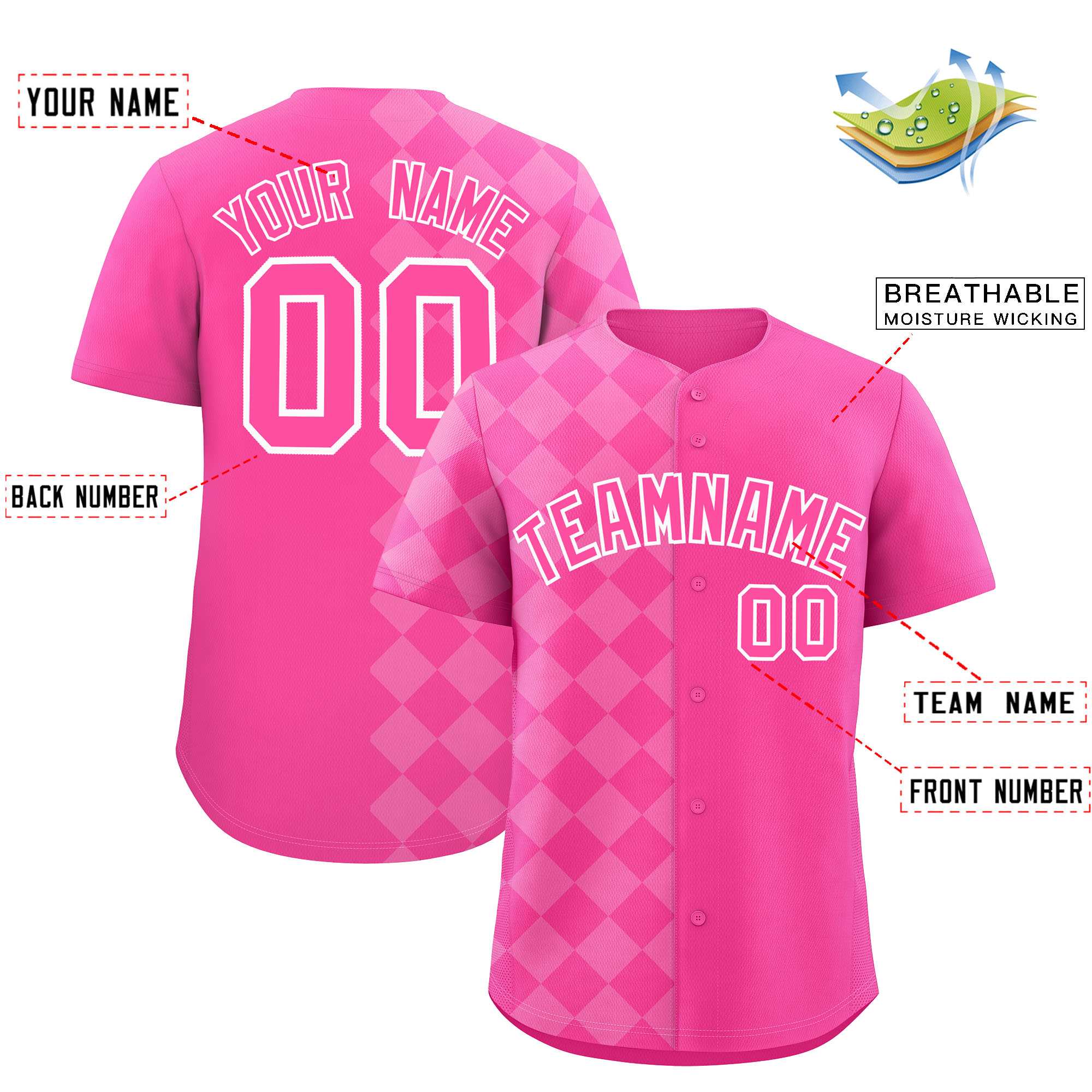 Custom Pink Rhombus Design Authentic Baseball Jersey| KXKSHOP