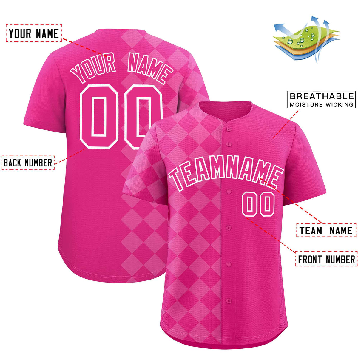 Custom Rose Red Rhombus Design Authentic Baseball Jersey| KXKSHOP