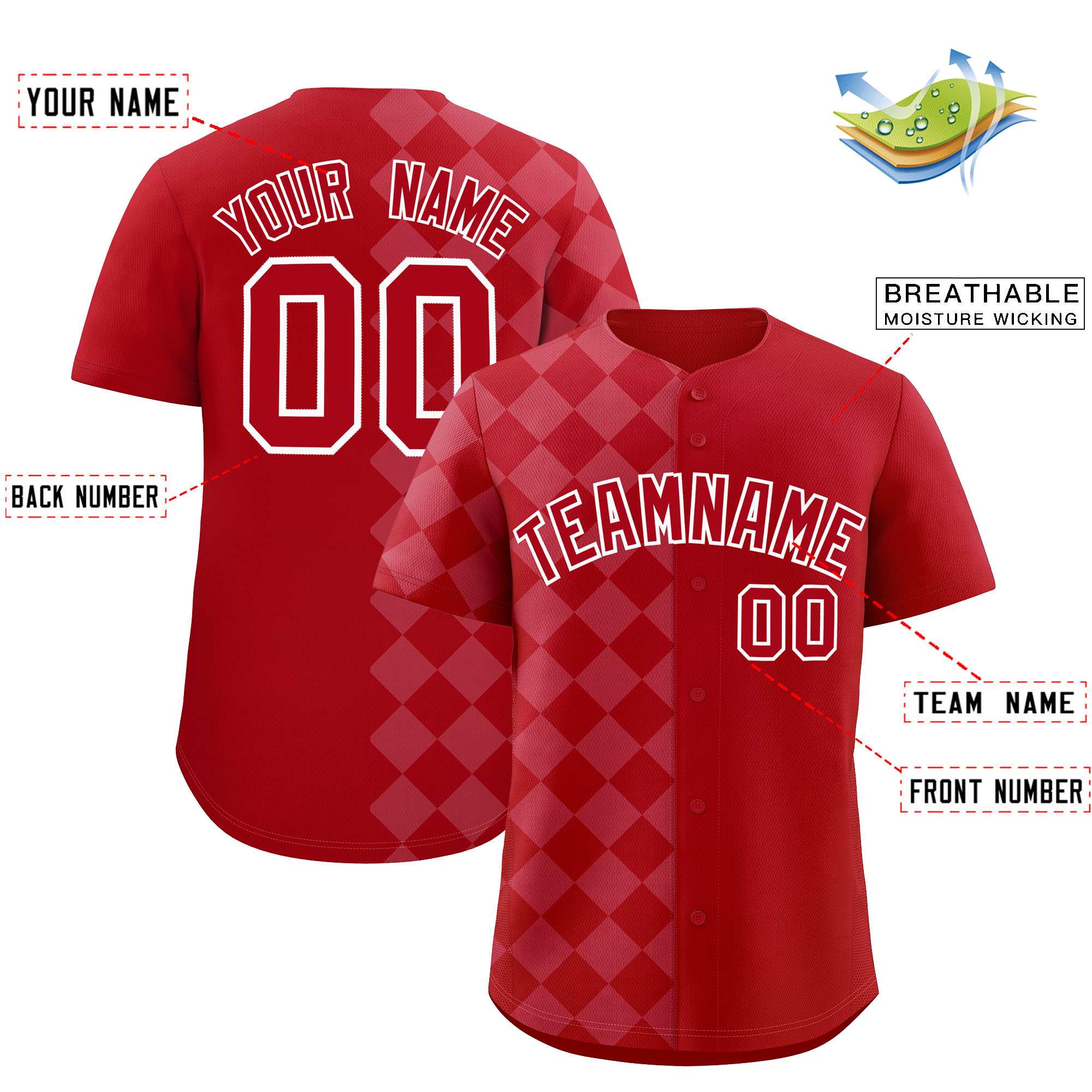 Custom Red Rhombus Design Authentic Baseball Jersey| KXKSHOP