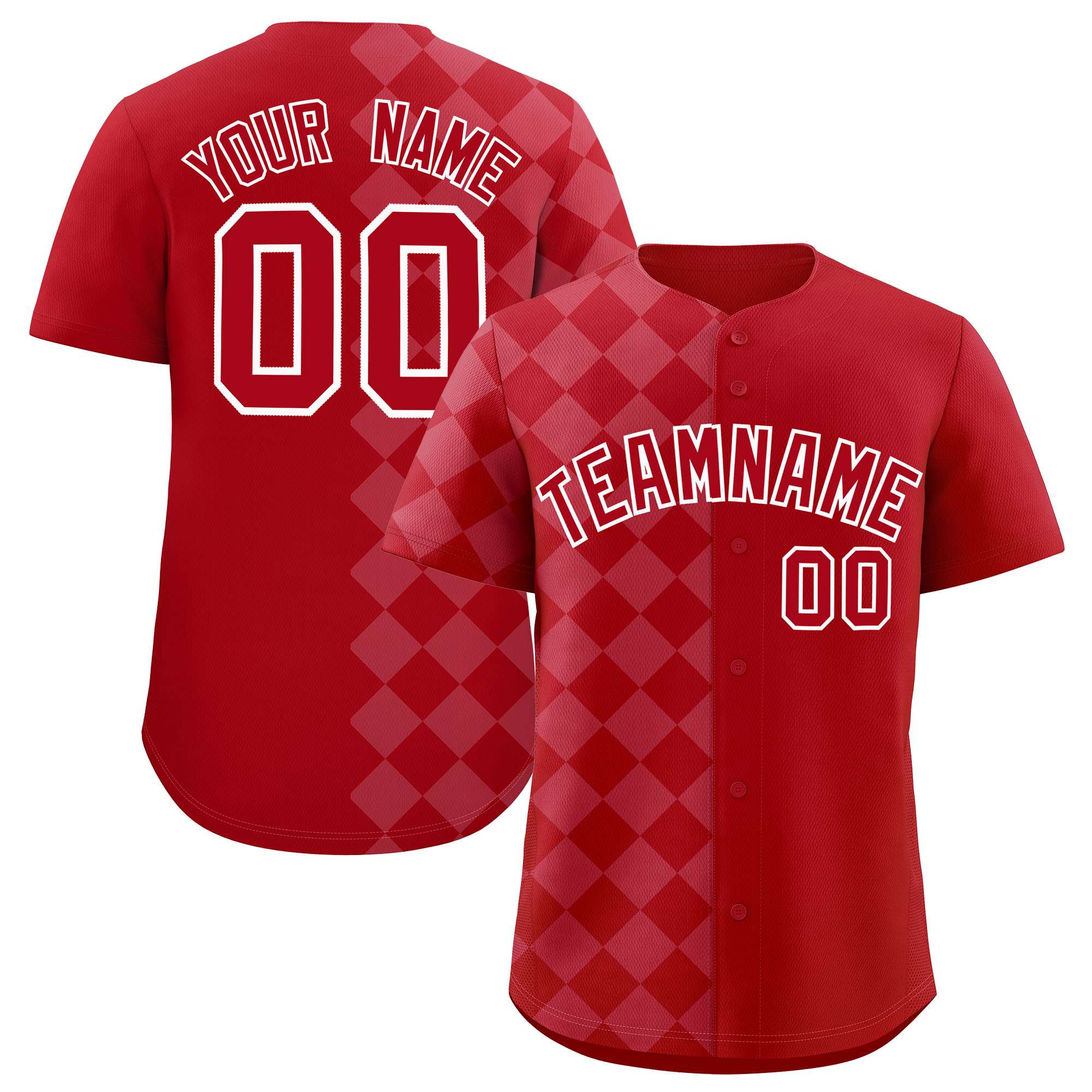Custom Red Rhombus Design Authentic Baseball Jersey| KXKSHOP