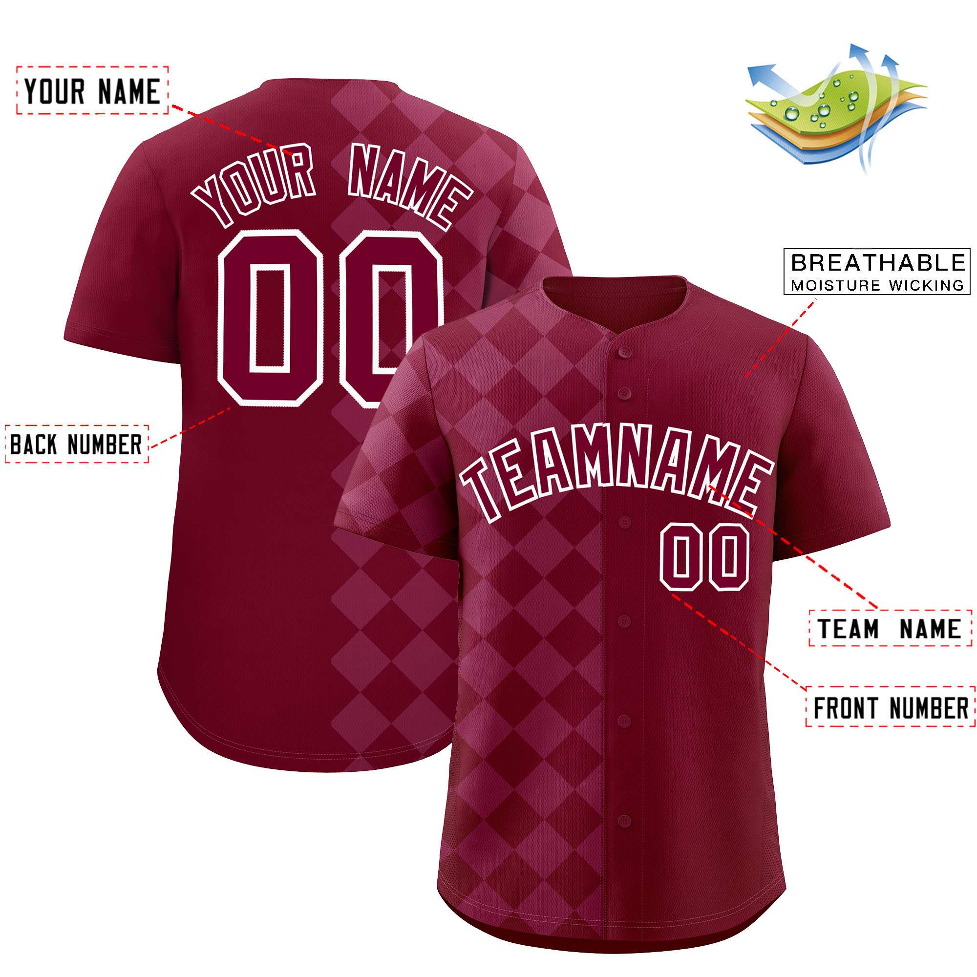 Custom Crimson Rhombus Design Authentic Baseball Jersey| KXKSHOP