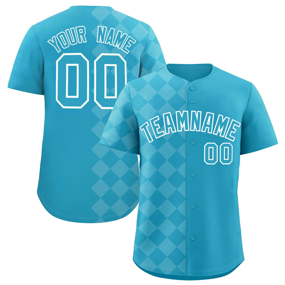 Custom Sky Blue Rhombus Design Authentic Baseball Jersey| KXKSHOP