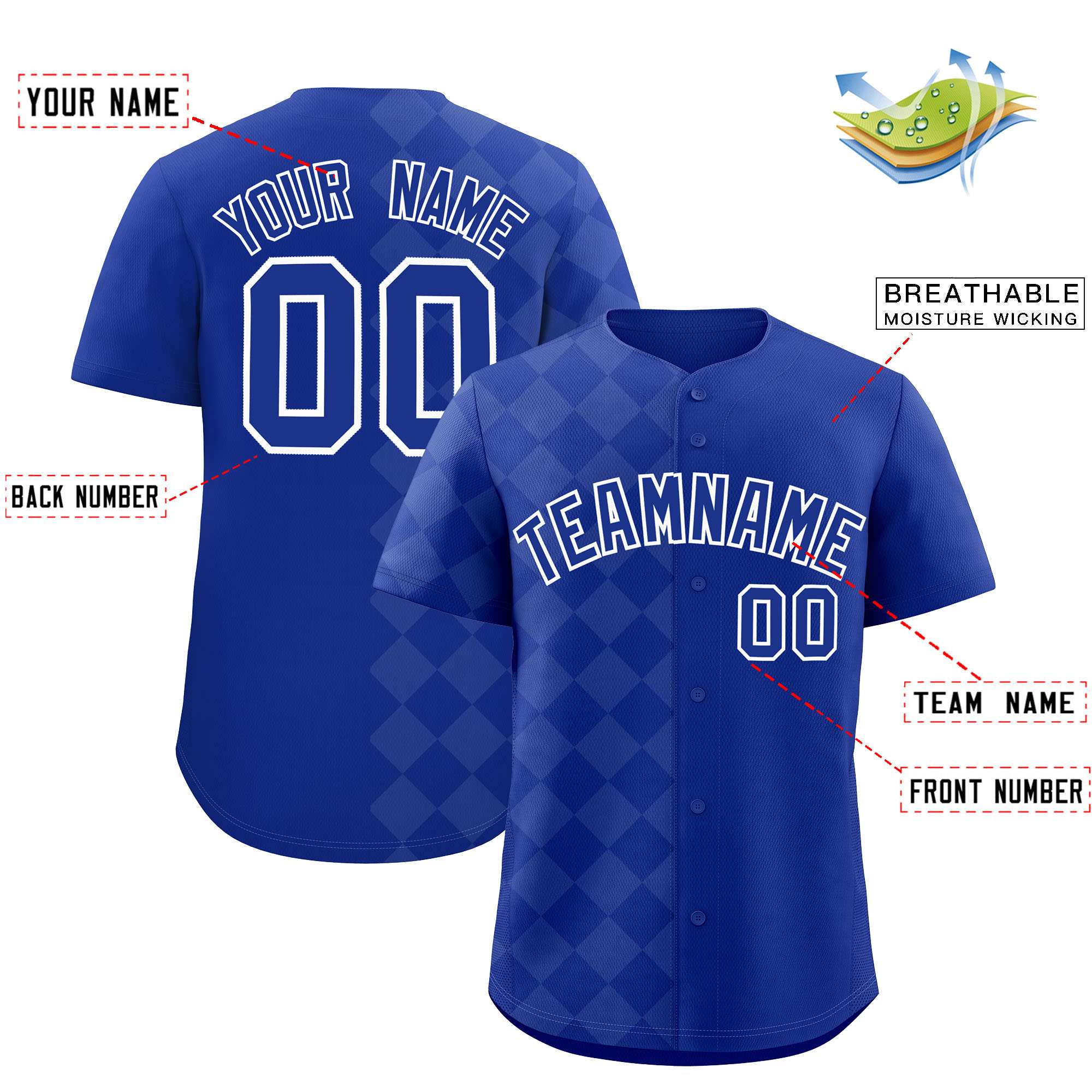 Custom Royal Rhombus Design Authentic Baseball Jersey| KXKSHOP