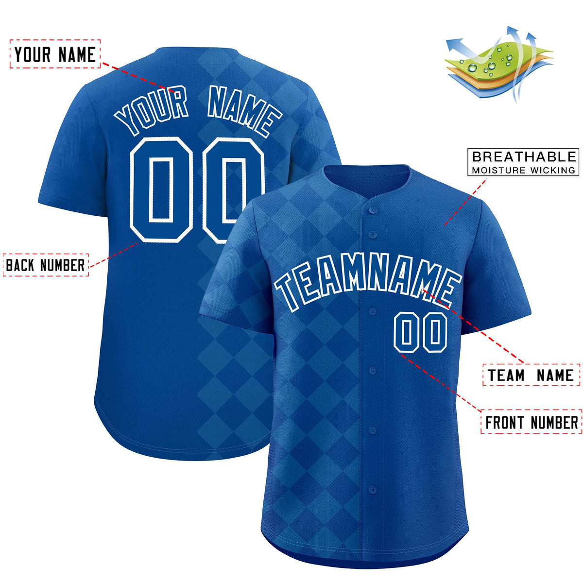Custom Royal Rhombus Design Authentic Baseball Jersey| KXKSHOP