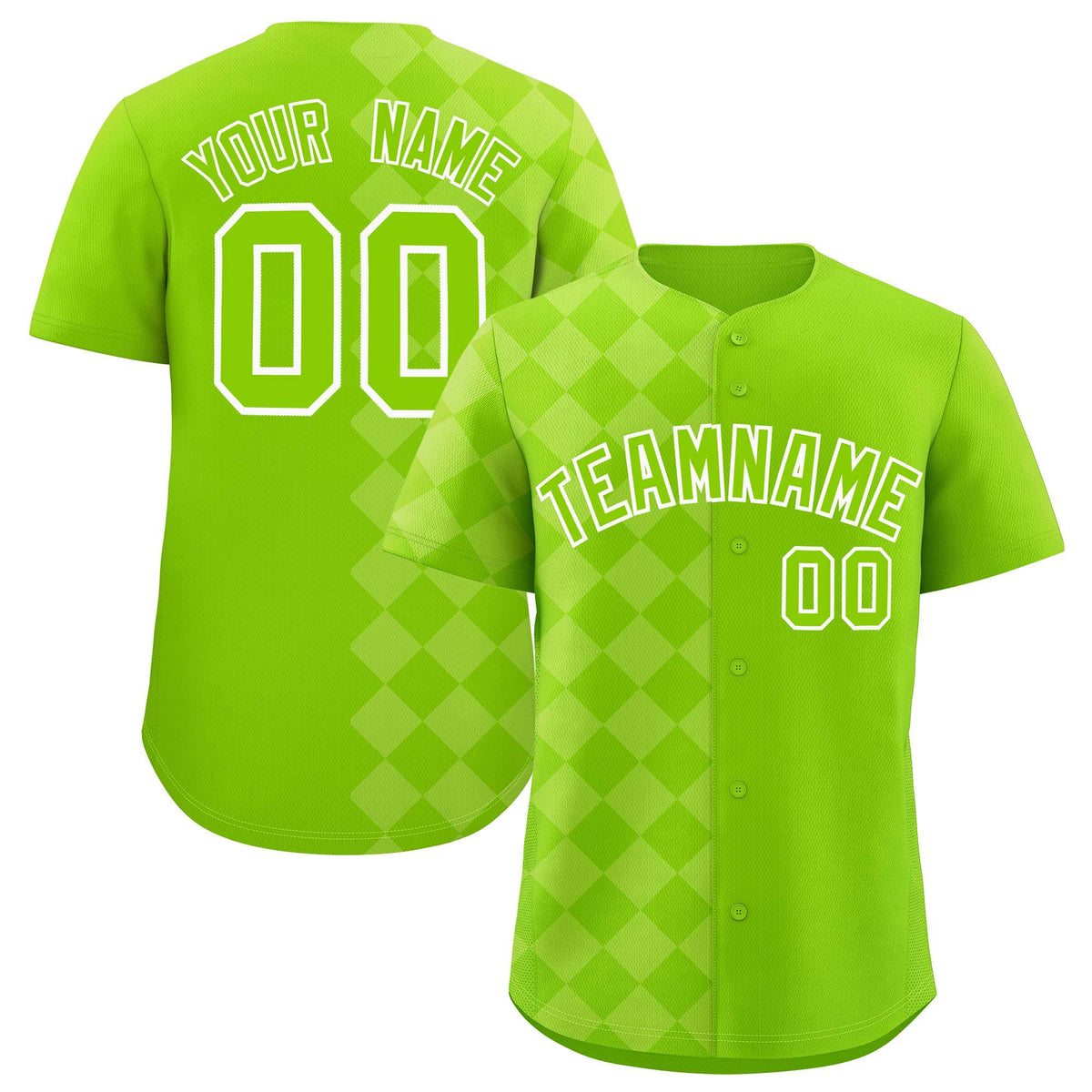 Custom Neon Green Rhombus Design Authentic Baseball Jersey| KXKSHOP