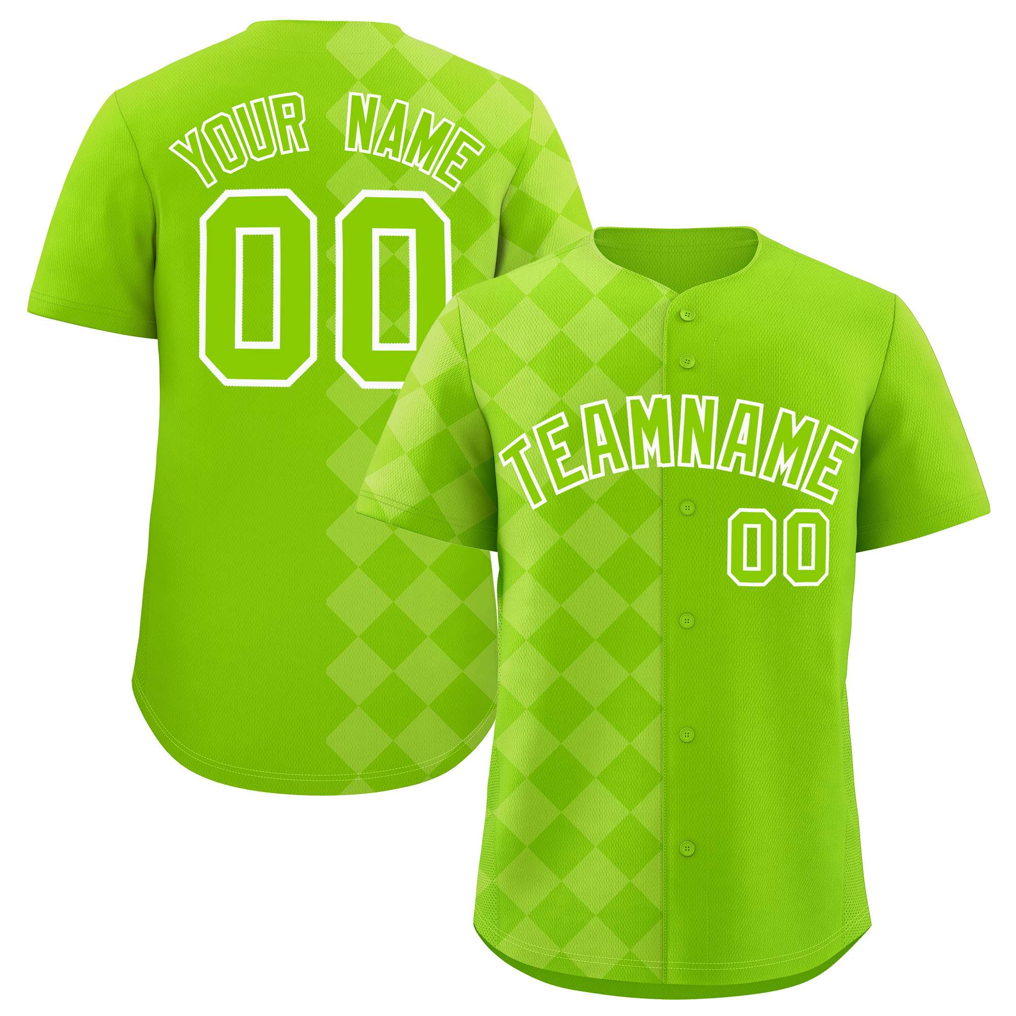 Custom Neon Green Rhombus Design Authentic Baseball Jersey| KXKSHOP
