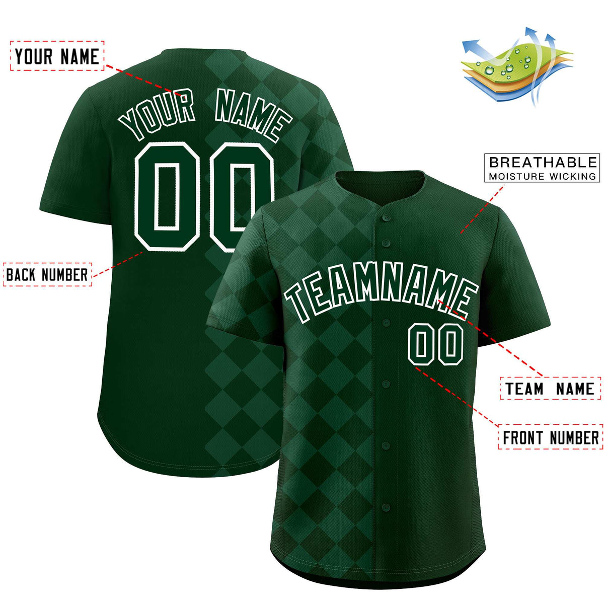 Custom Green Rhombus Design Authentic Baseball Jersey| KXKSHOP
