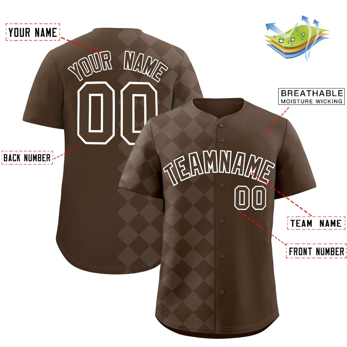 Custom Light Brown Rhombus Design Authentic Baseball Jersey| KXKSHOP