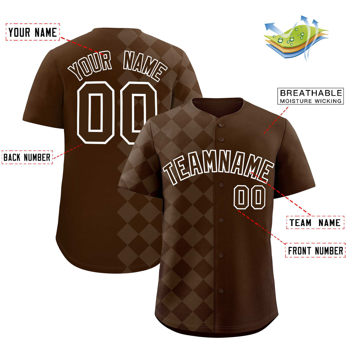 Custom Brown Rhombus Design Authentic Baseball Jersey| KXKSHOP