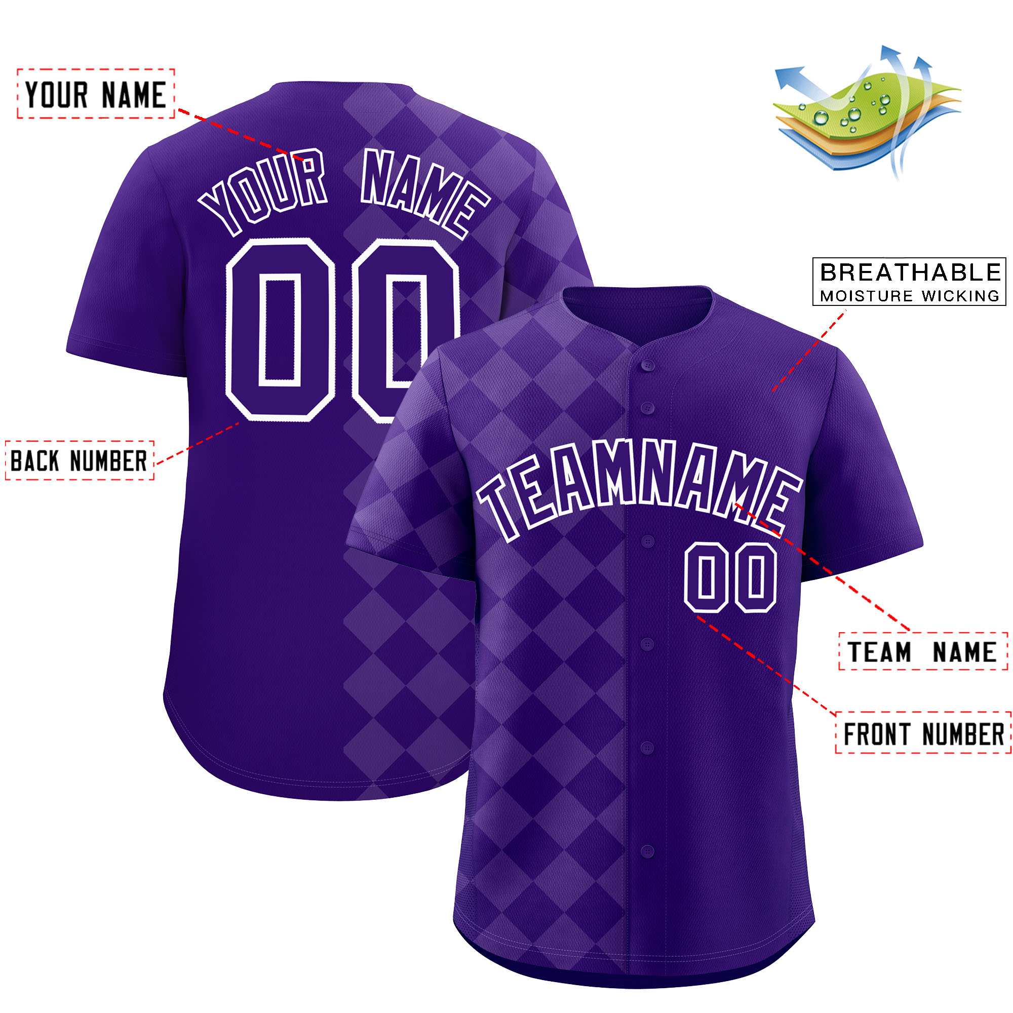 Custom Purple Rhombus Design Authentic Baseball Jersey| KXKSHOP