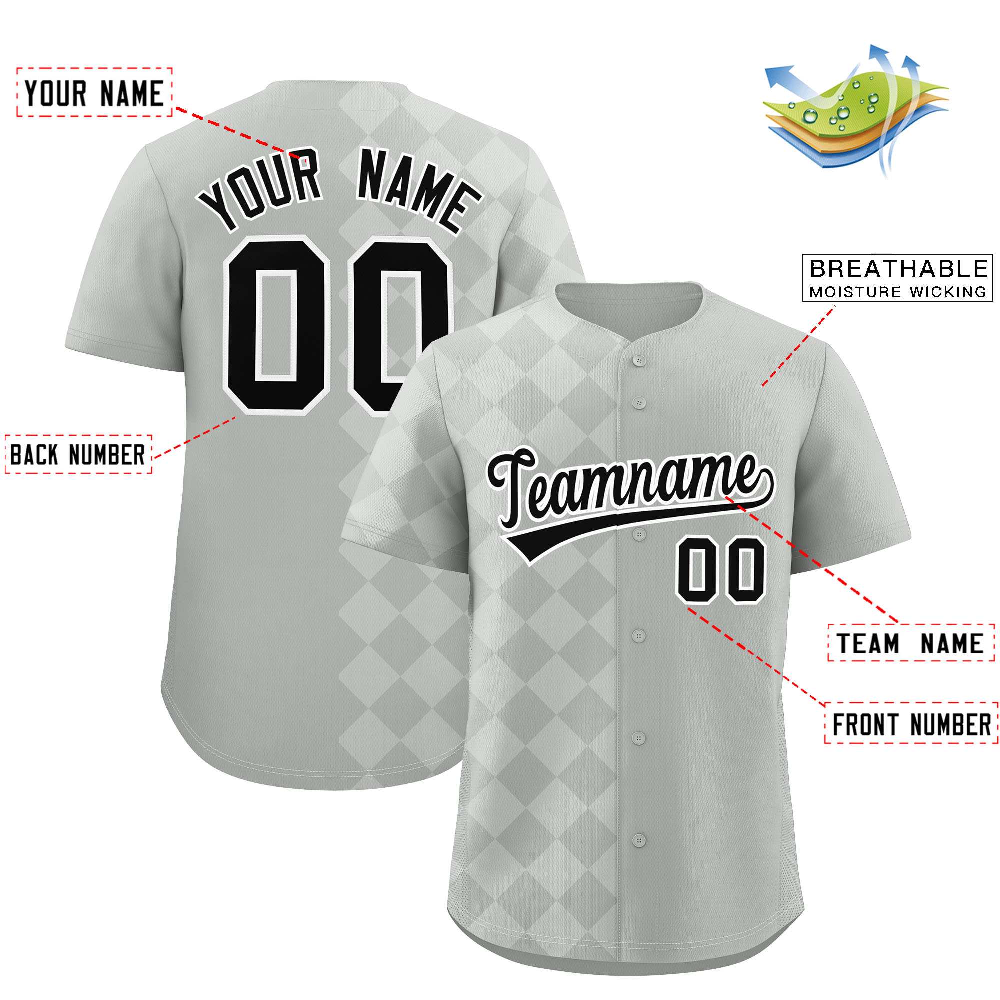 Custom Gray Rhombus Design Authentic Baseball Jersey| KXKSHOP