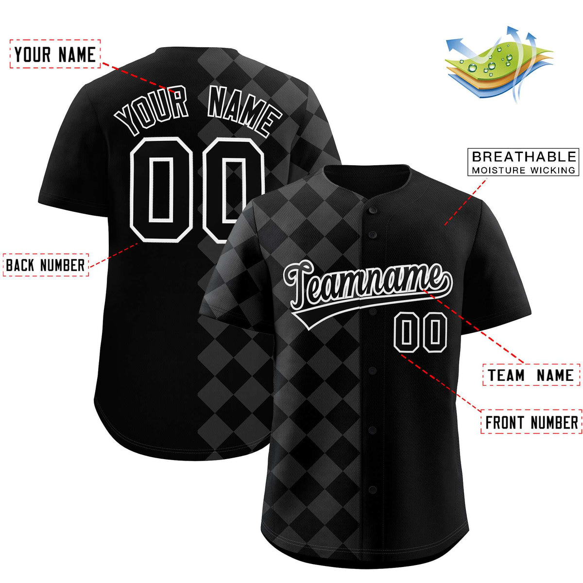 Custom Black Rhombus Design Authentic Baseball Jersey| KXKSHOP