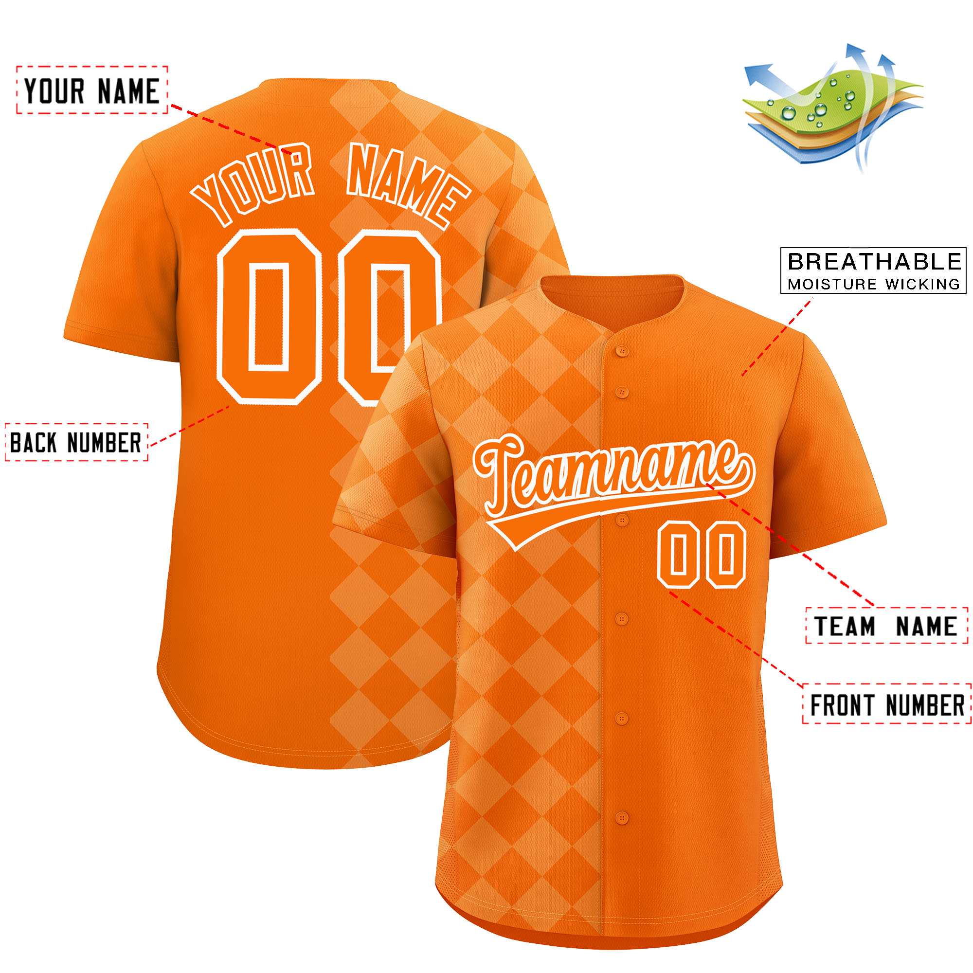 Custom Orange Rhombus Design Authentic Baseball Jersey| KXKSHOP