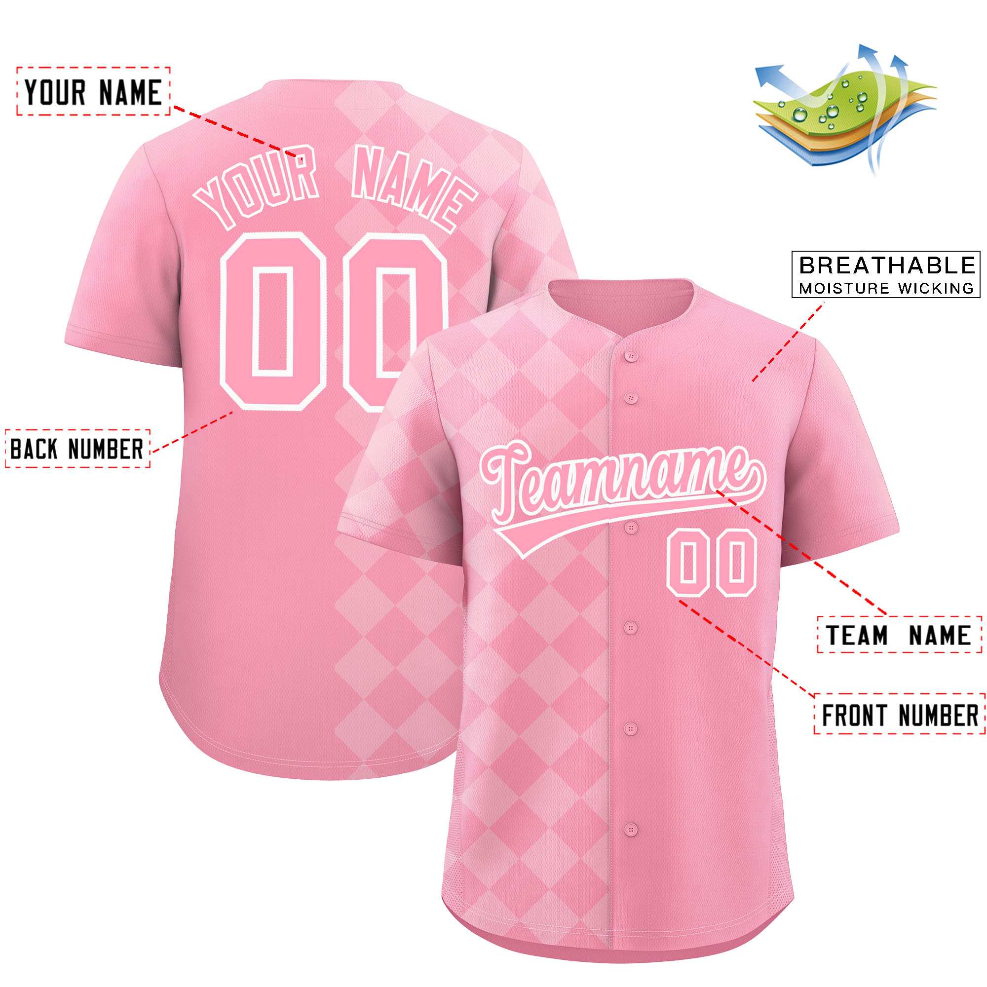 Custom Light Pink Rhombus Design Authentic Baseball Jersey| KXKSHOP