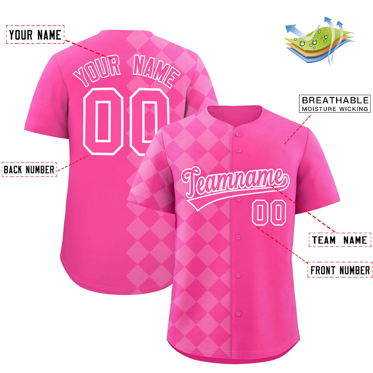 Custom Pink Rhombus Design Authentic Baseball Jersey| KXKSHOP