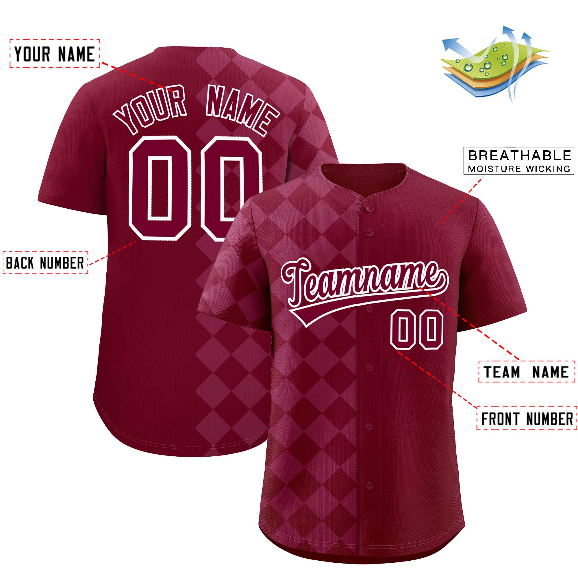 Custom Crimson Rhombus Design Authentic Baseball Jersey| KXKSHOP