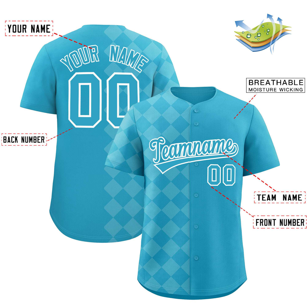 Custom Sky Blue Rhombus Design Authentic Baseball Jersey| KXKSHOP