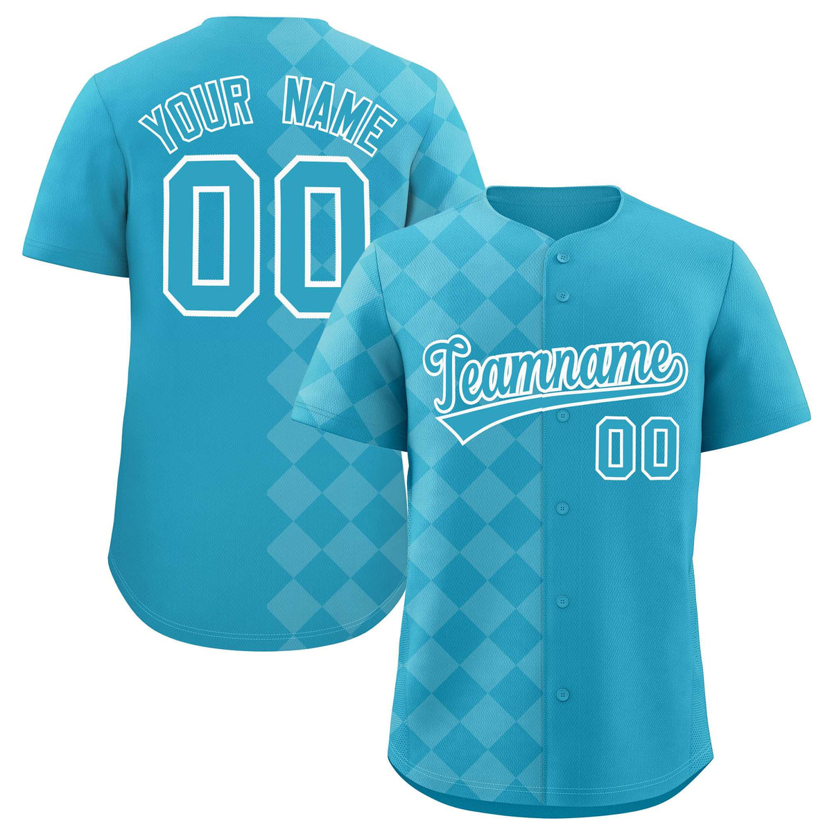 Custom Sky Blue Rhombus Design Authentic Baseball Jersey| KXKSHOP