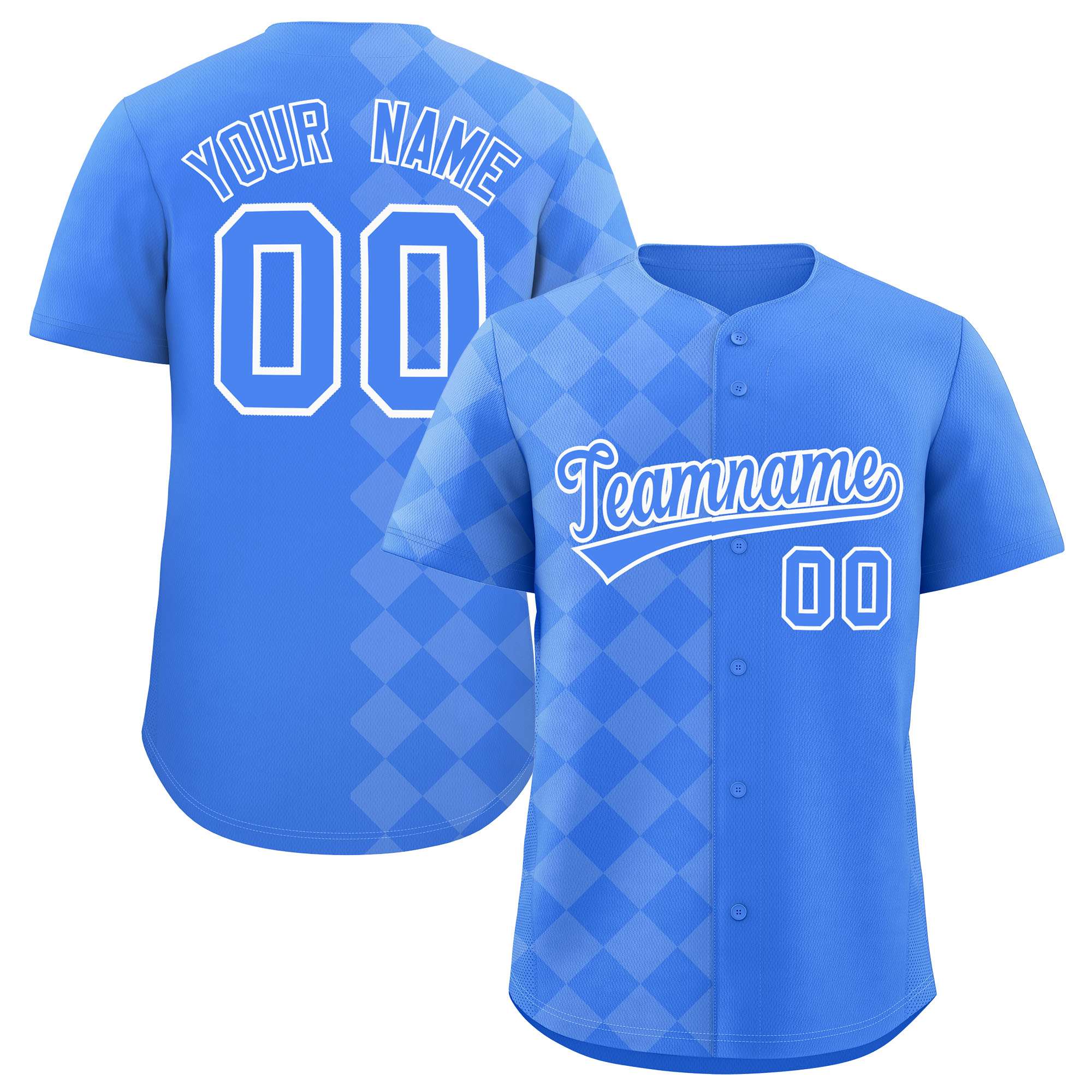 Custom Powder Blue Rhombus Design Authentic Baseball Jersey| KXKSHOP