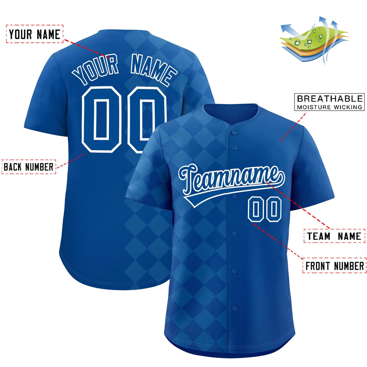 Custom Royal Rhombus Design Authentic Baseball Jersey| KXKSHOP
