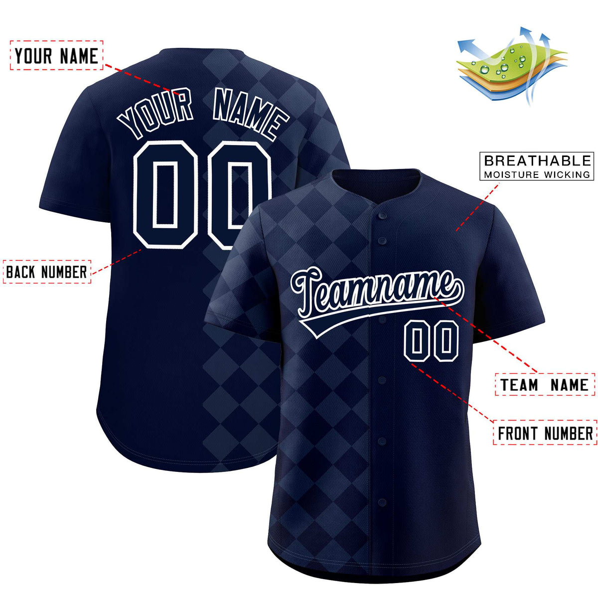 Custom Navy Rhombus Design Authentic Baseball Jersey| KXKSHOP