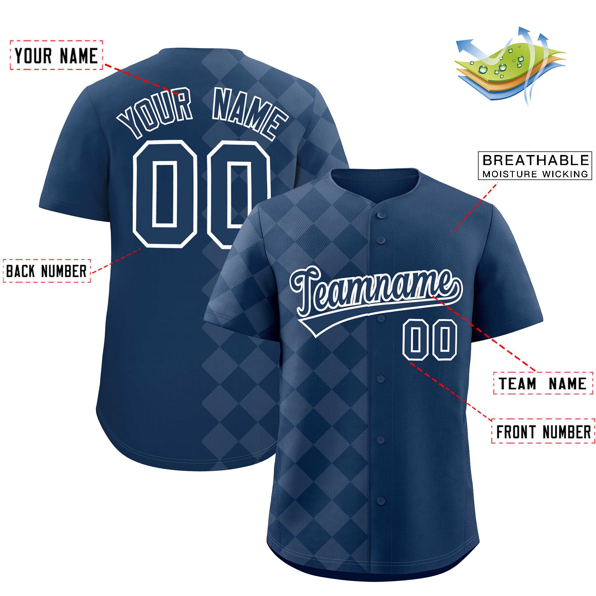 Custom Midnight Blue Rhombus Design Authentic Baseball Jersey| KXKSHOP