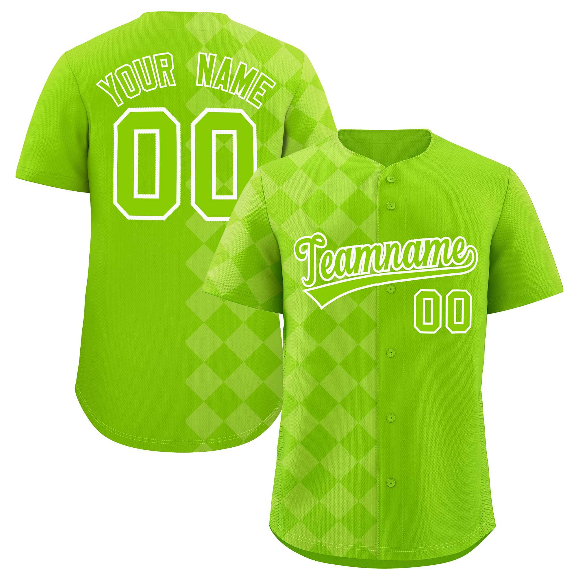 Custom Neon Green Rhombus Design Authentic Baseball Jersey| KXKSHOP