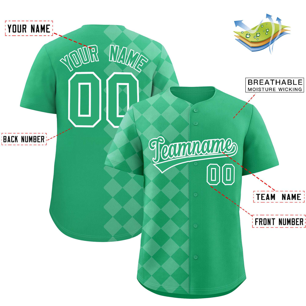 Custom Green Rhombus Design Authentic Baseball Jersey| KXKSHOP