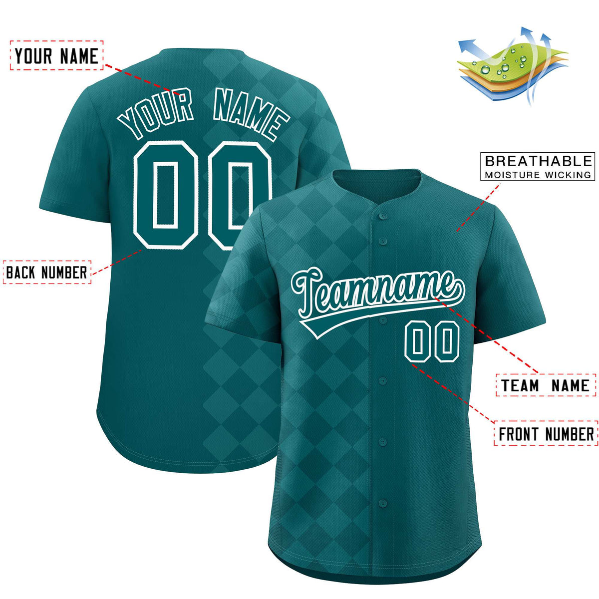 Custom Aqua Rhombus Design Authentic Baseball Jersey| KXKSHOP