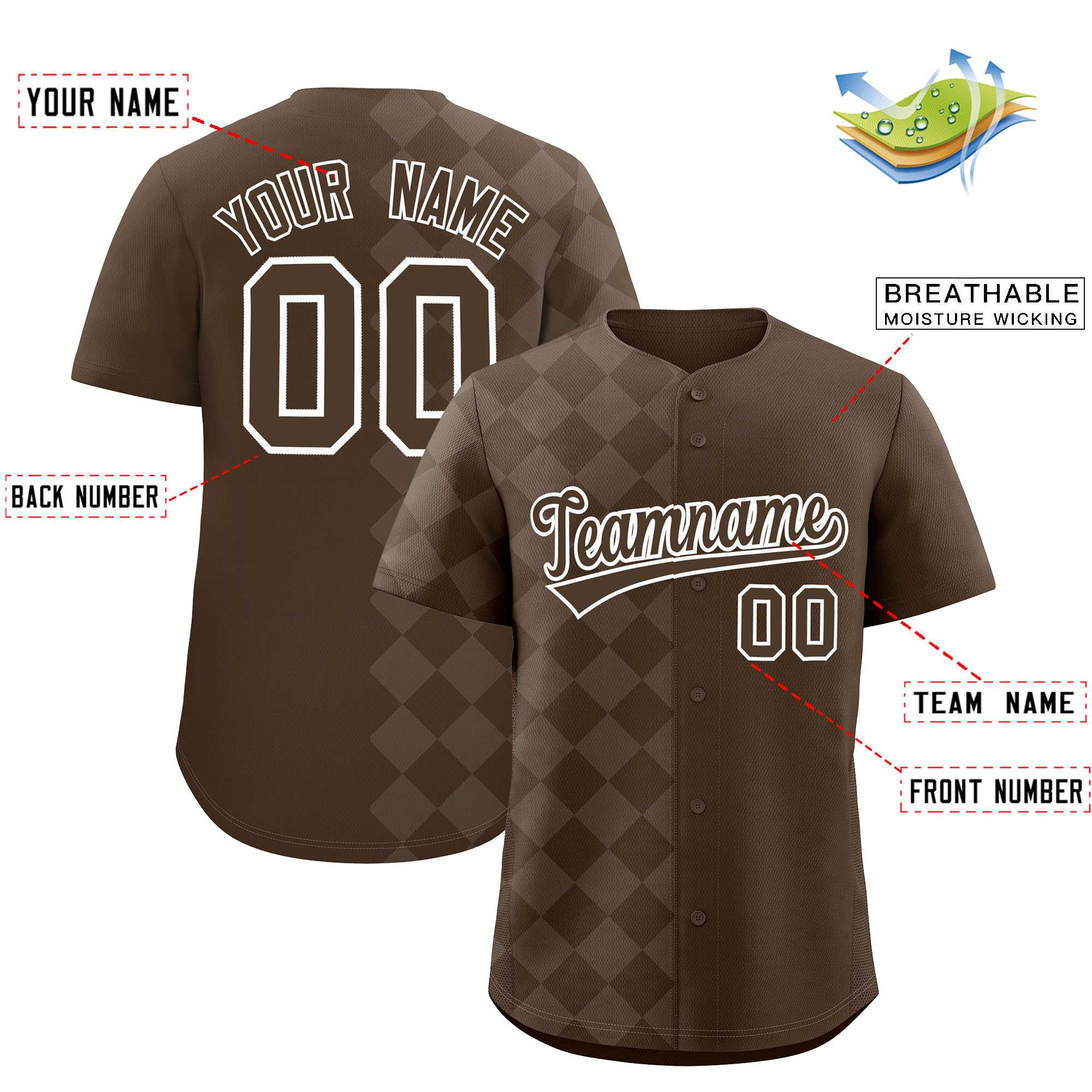 Custom Light Brown Rhombus Design Authentic Baseball Jersey| KXKSHOP