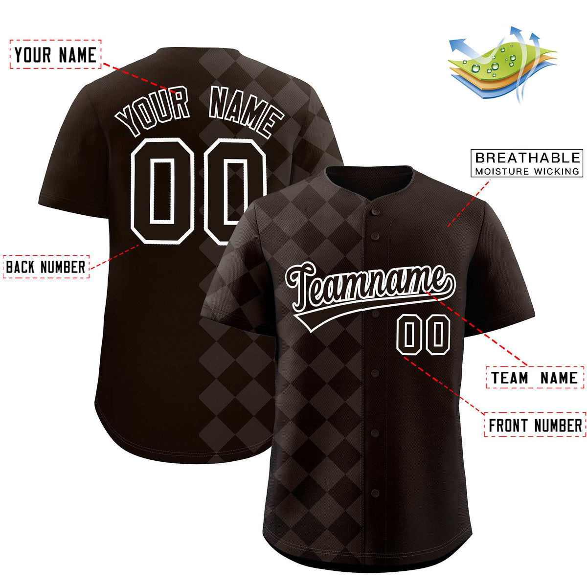 Custom Brown Rhombus Design Authentic Baseball Jersey| KXKSHOP