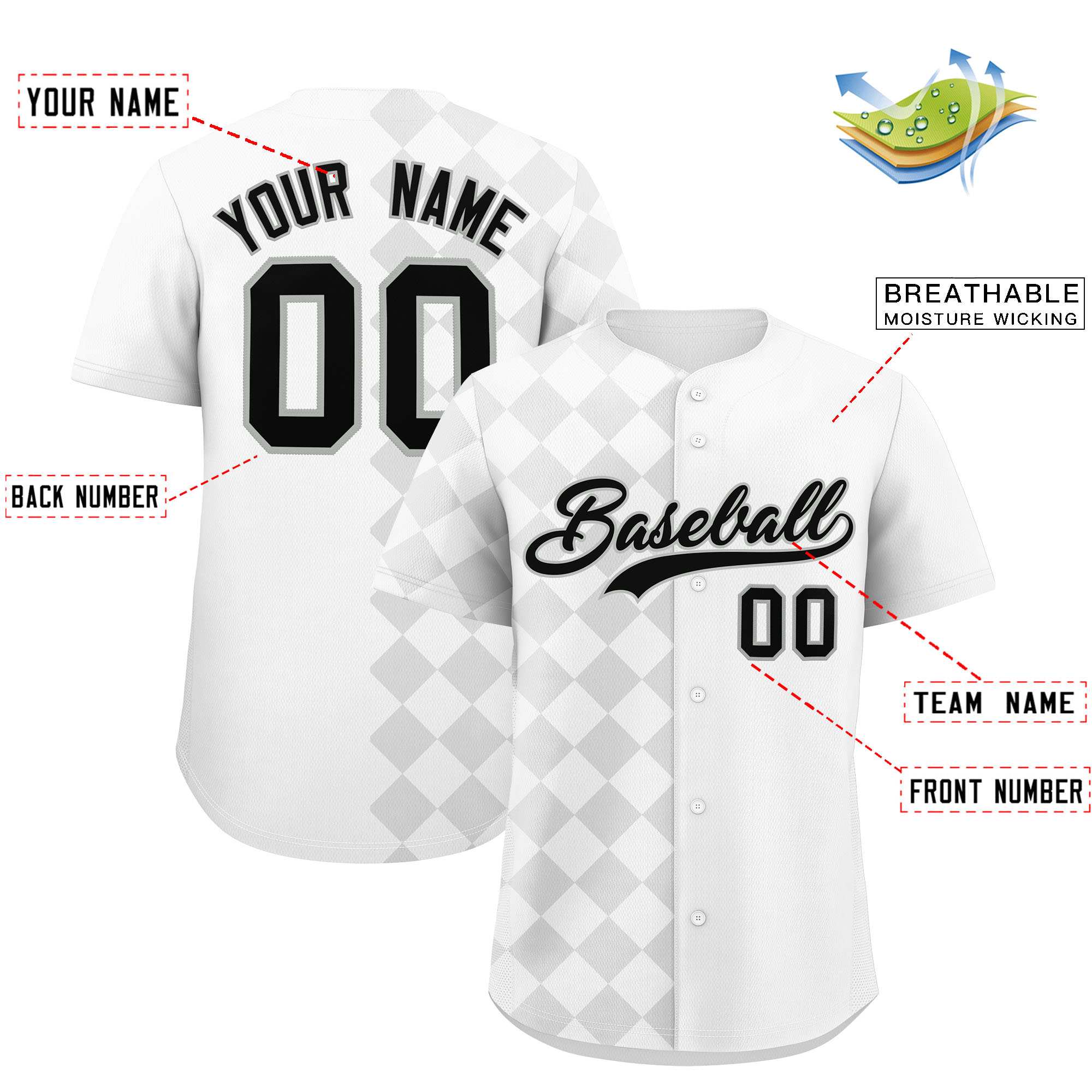Custom White Rhombus Design Authentic Baseball Jersey| KXKSHOP