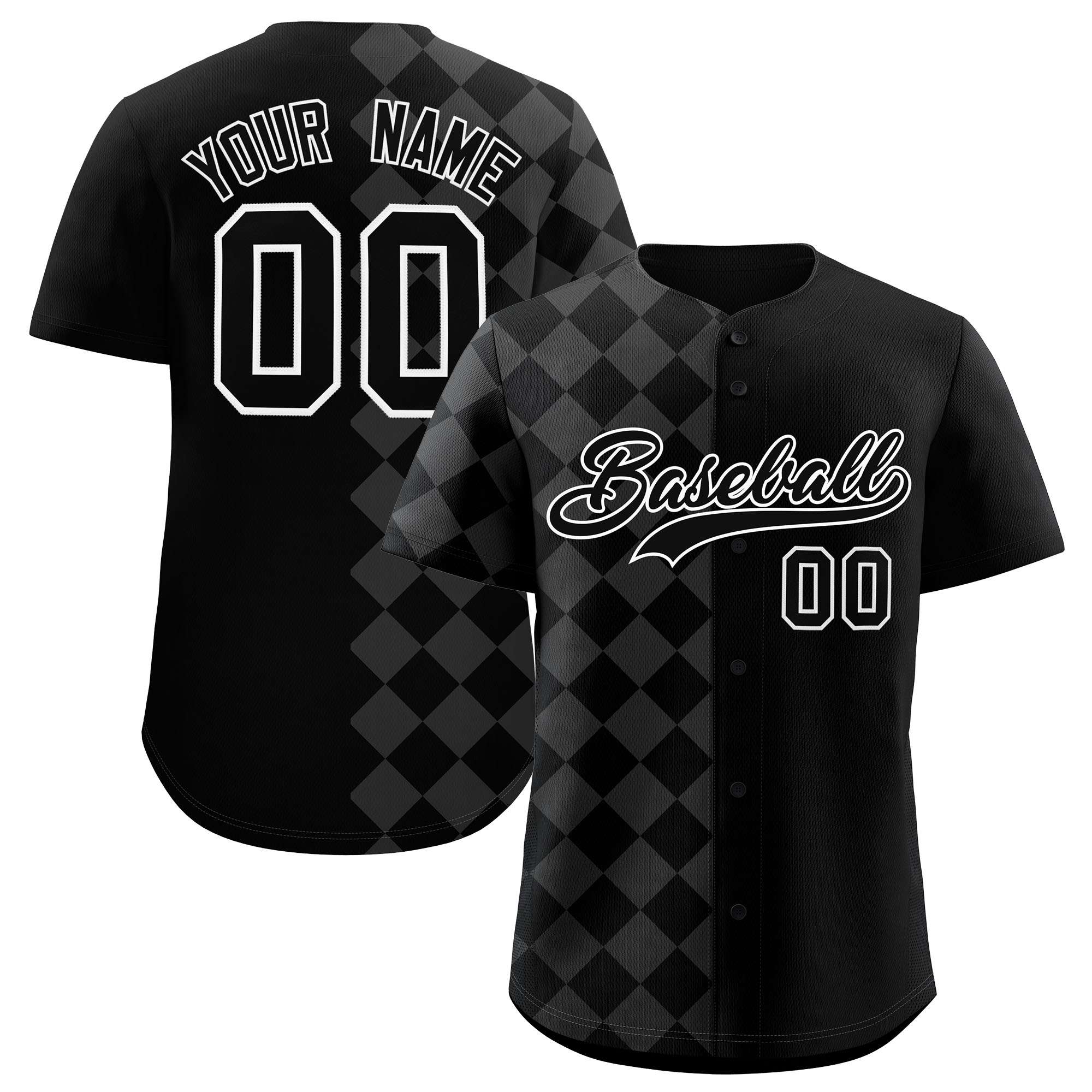 Custom Black Rhombus Design Authentic Baseball Jersey| KXKSHOP