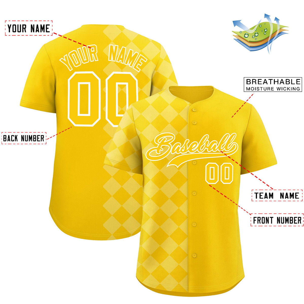 Custom Gold Rhombus Design Authentic Baseball Jersey| KXKSHOP