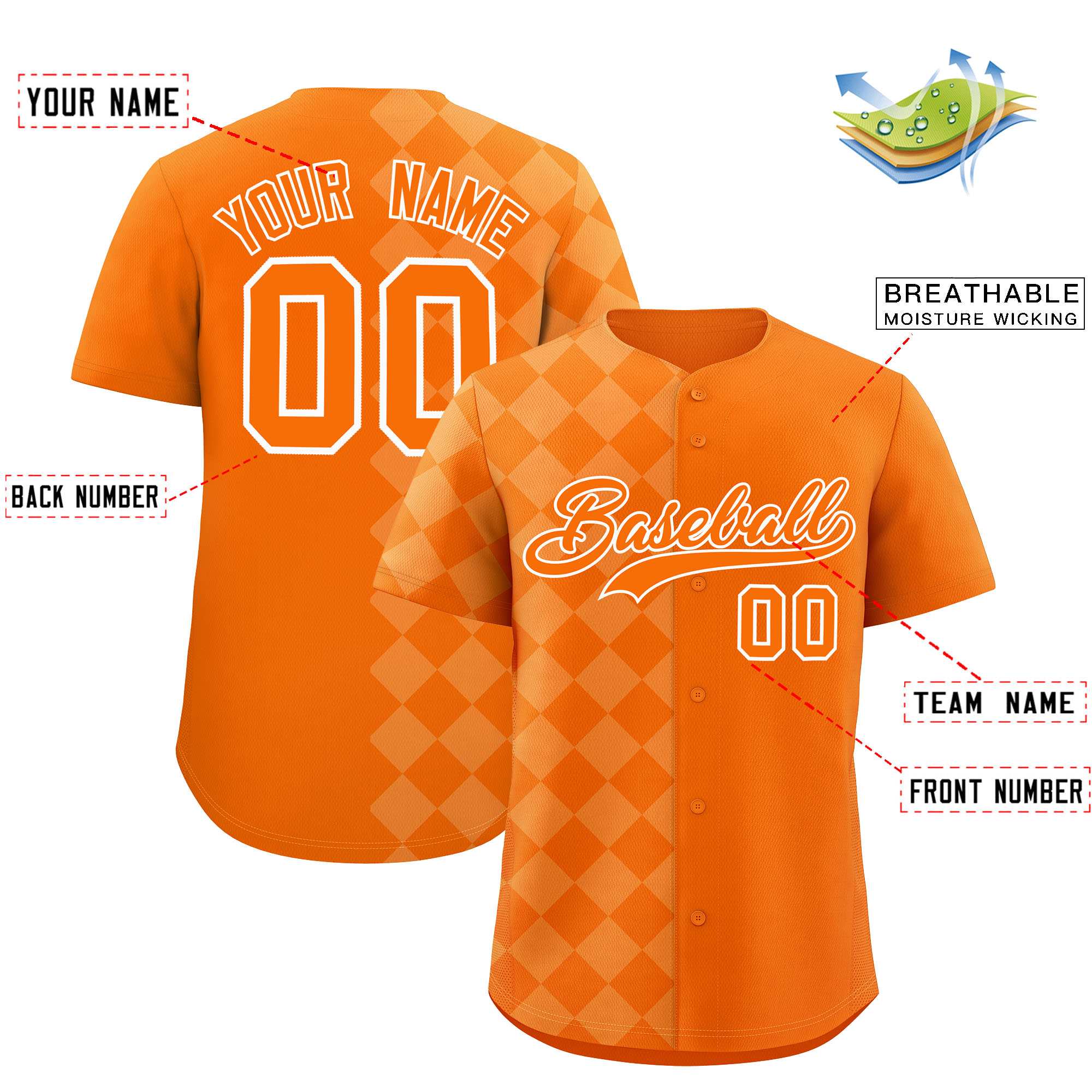 Custom Orange Rhombus Design Authentic Baseball Jersey| KXKSHOP