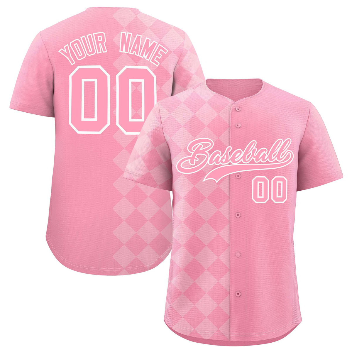 Custom Light Pink Rhombus Design Authentic Baseball Jersey| KXKSHOP