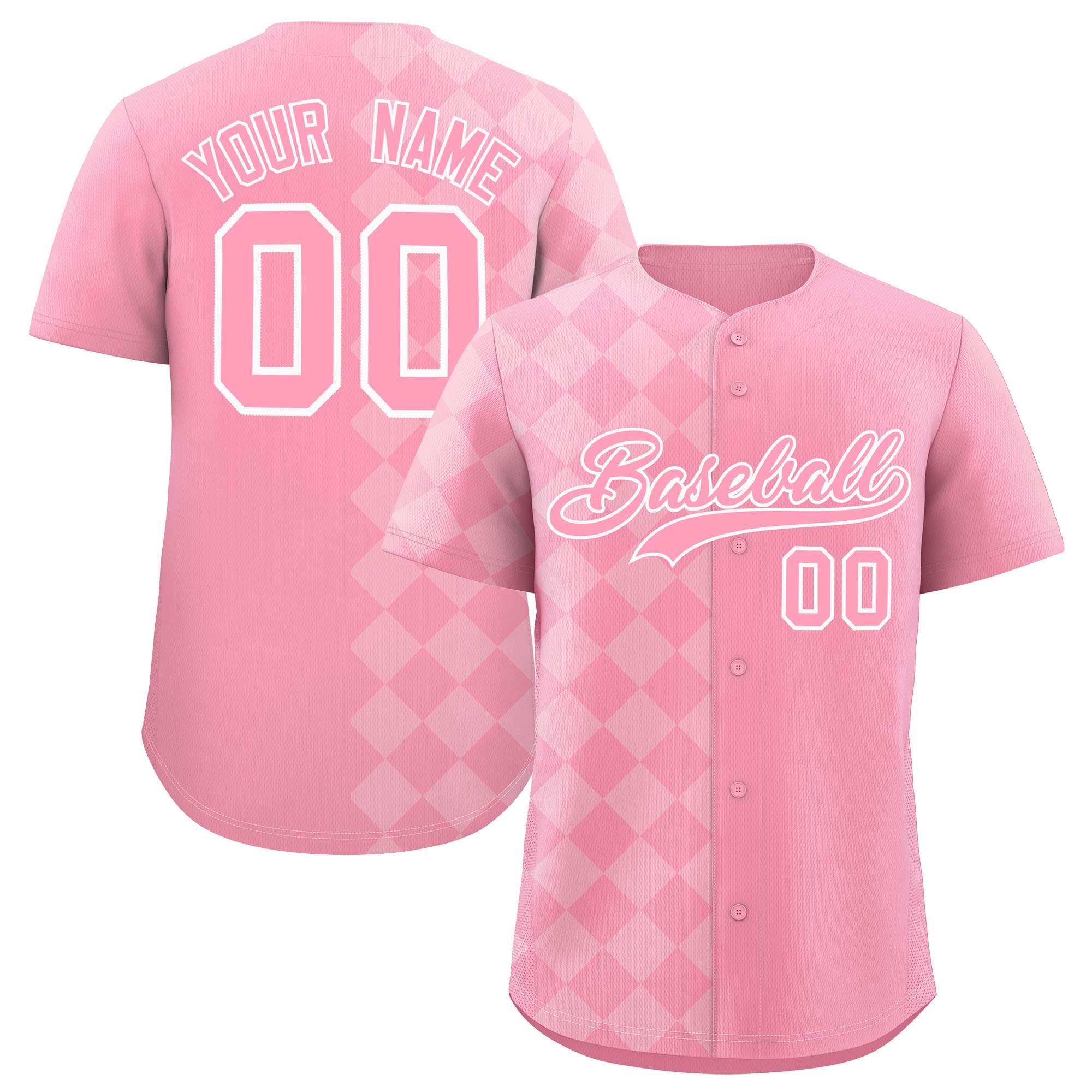Custom Light Pink Rhombus Design Authentic Baseball Jersey| KXKSHOP