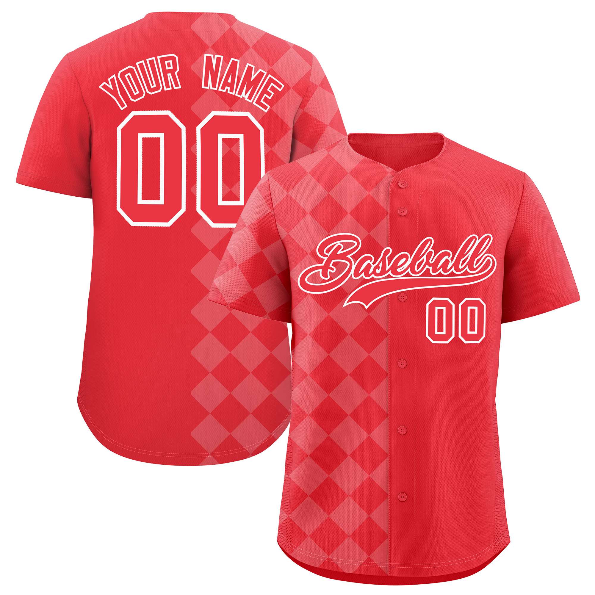 Custom Light Red Rhombus Design Authentic Baseball Jersey| KXKSHOP