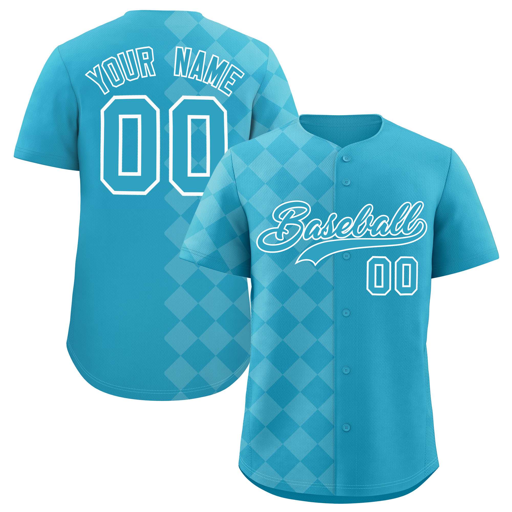 Custom Sky Blue Rhombus Design Authentic Baseball Jersey| KXKSHOP