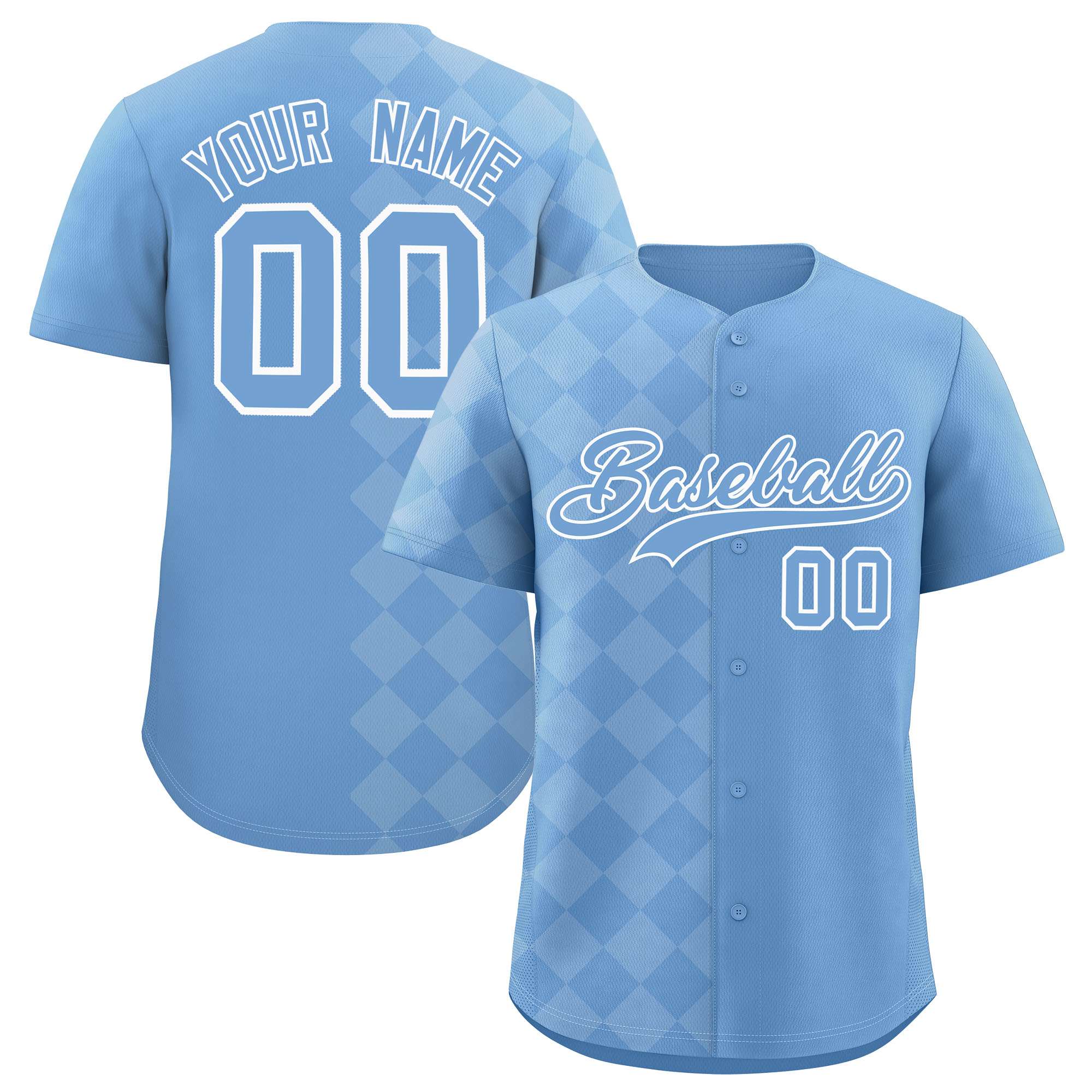 Custom Powder Blue Rhombus Design Authentic Baseball Jersey| KXKSHOP