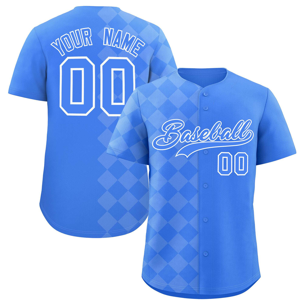 Custom Powder Blue Rhombus Design Authentic Baseball Jersey| KXKSHOP