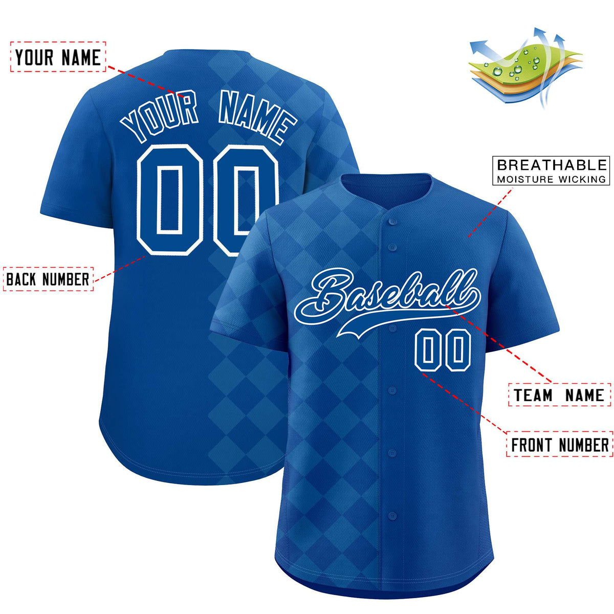 Custom Royal Rhombus Design Authentic Baseball Jersey| KXKSHOP