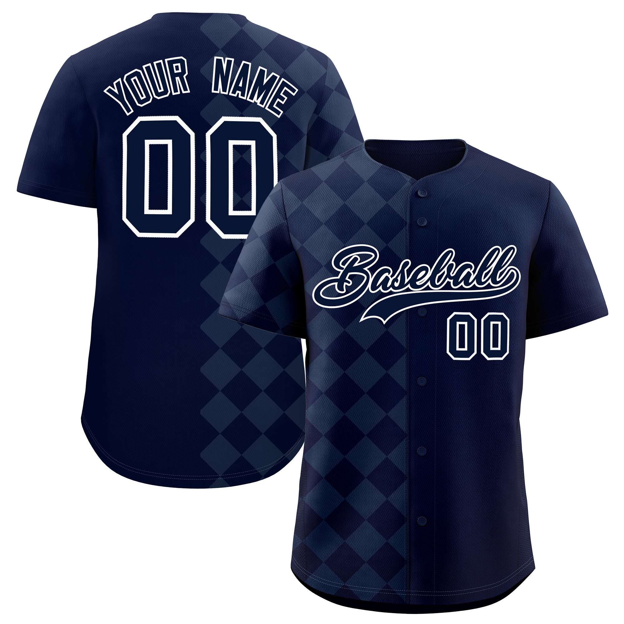 Custom Navy Rhombus Design Authentic Baseball Jersey| KXKSHOP