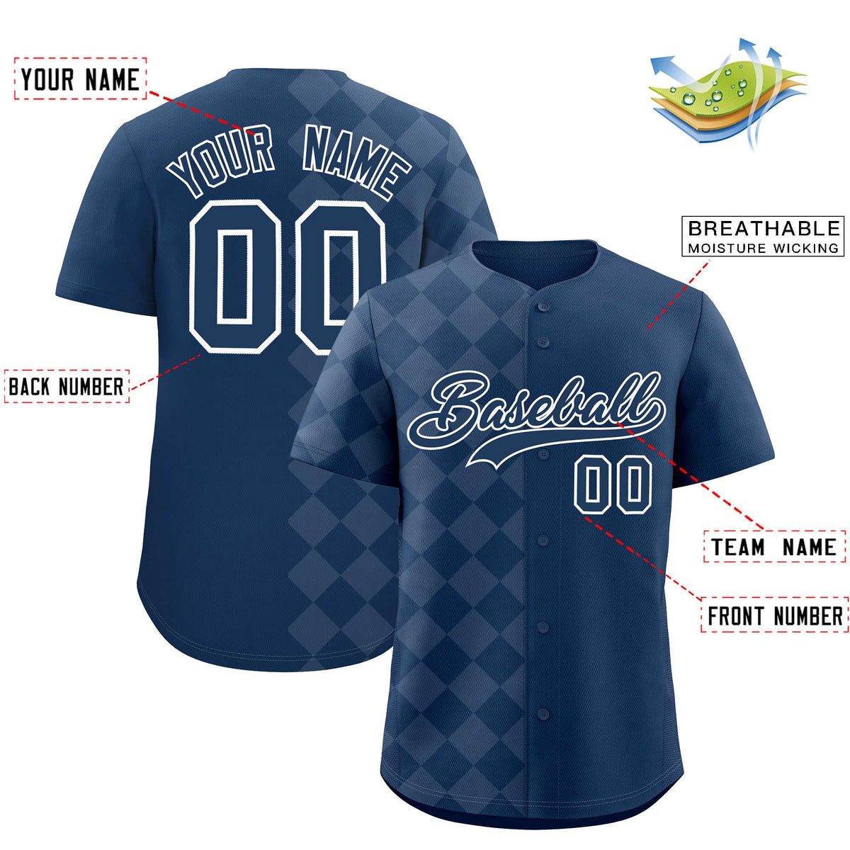 Custom Midnight Blue Rhombus Design Authentic Baseball Jersey| KXKSHOP