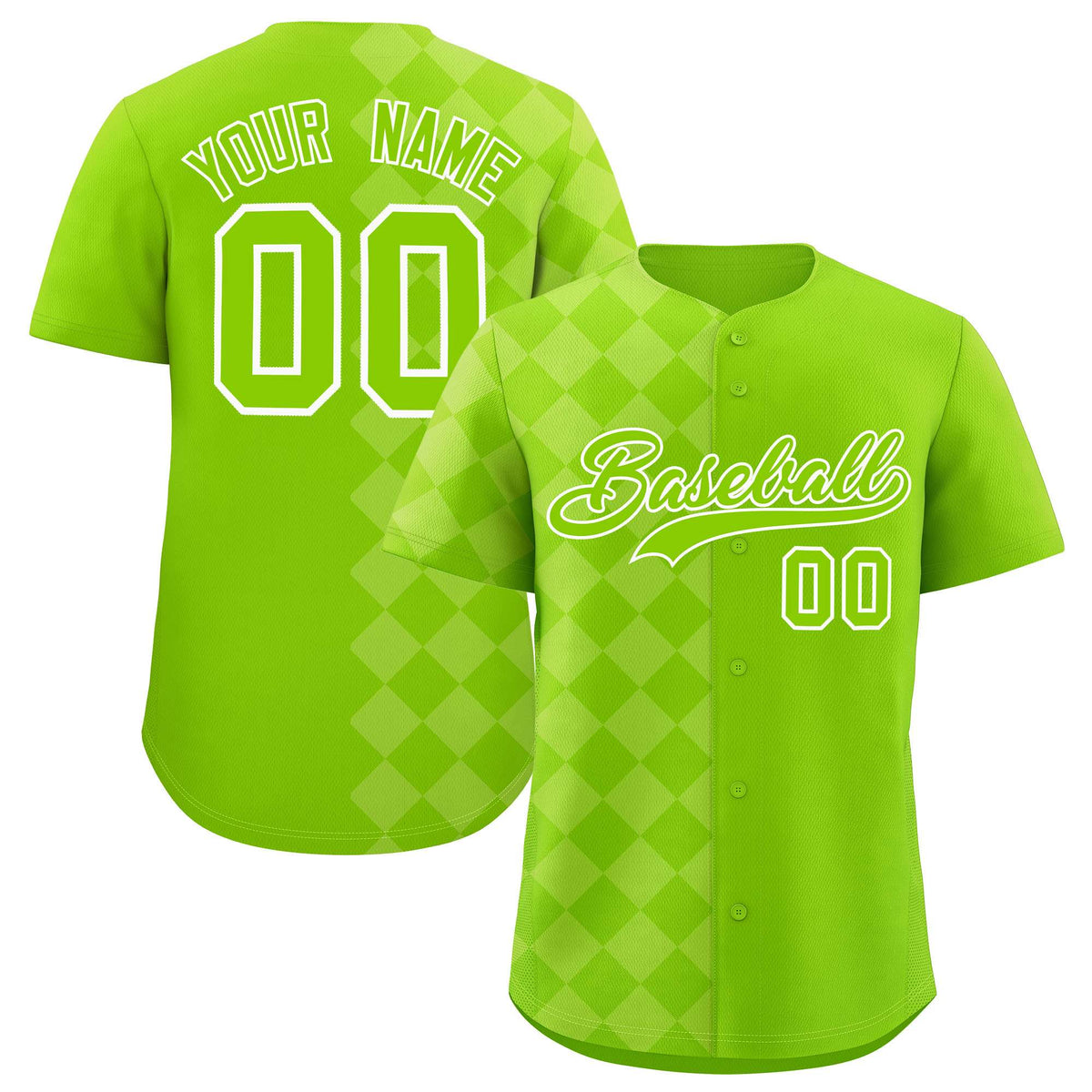 Custom Neon Green Rhombus Design Authentic Baseball Jersey| KXKSHOP