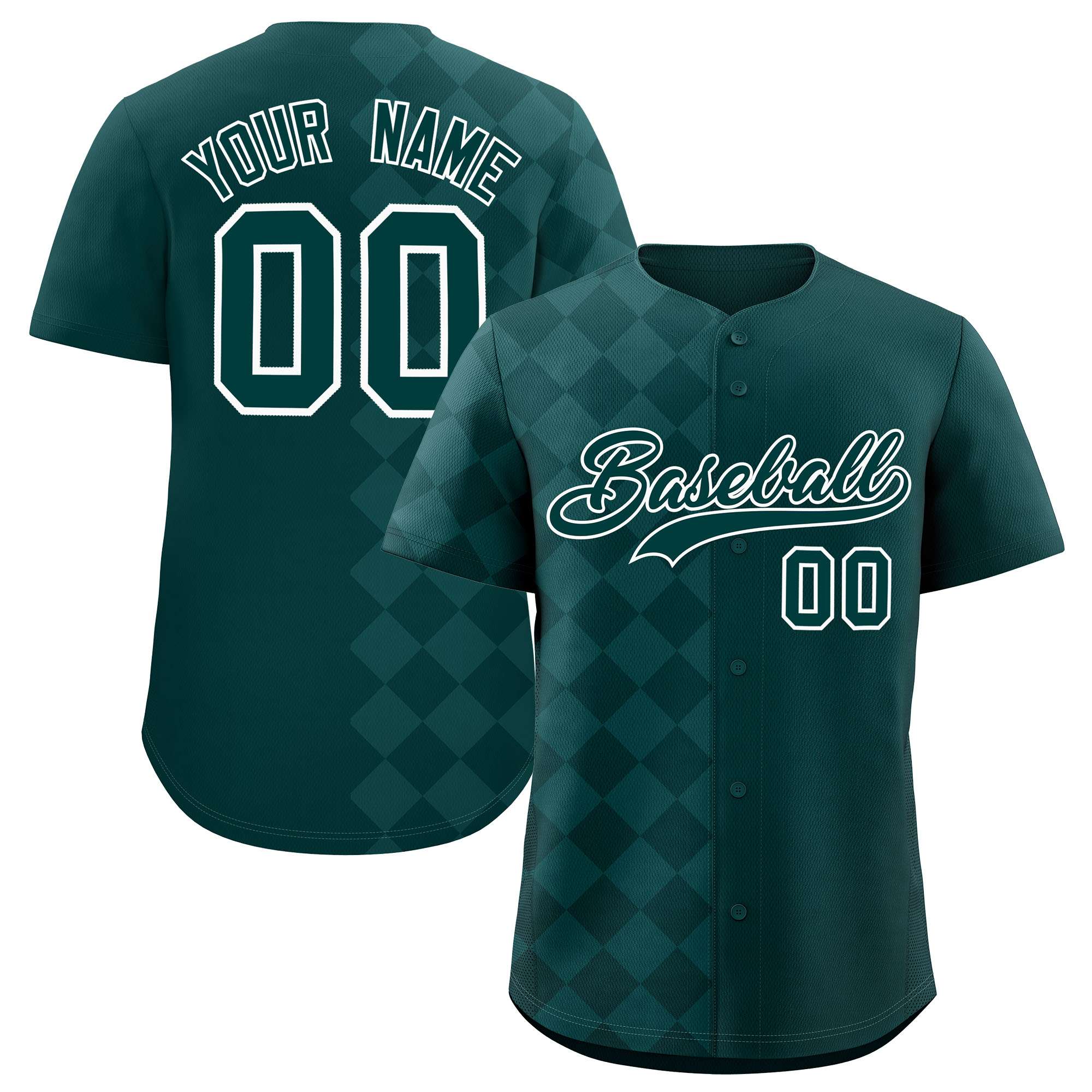 Custom Midnight Green Rhombus Design Authentic Baseball Jersey| KXKSHOP